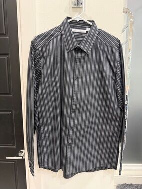 Kenneth Cole New York Black and White Vertical Stripe Dress Shirt
